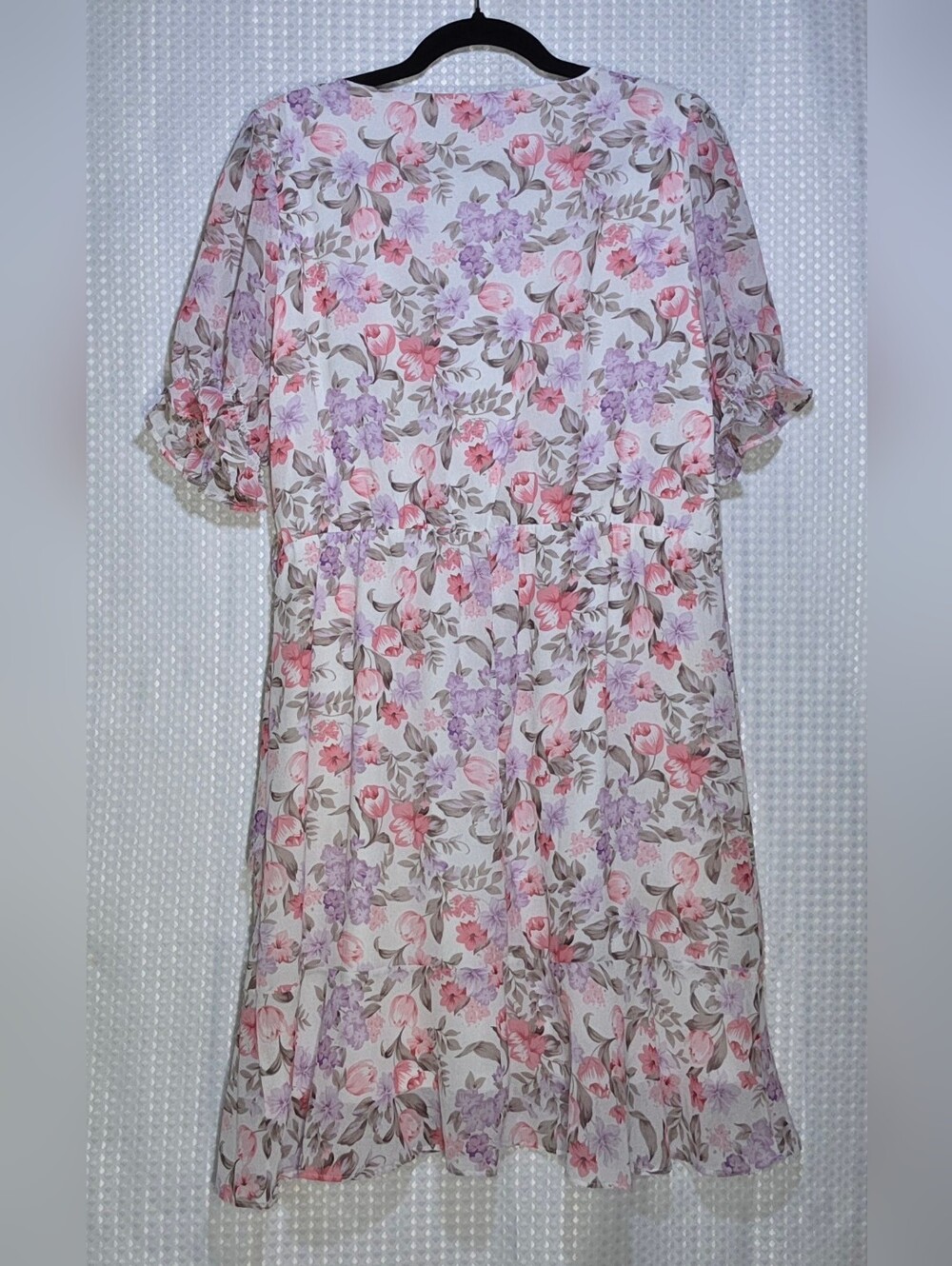 Pastel Floral Wrap Dress Romantic Feminine Ruffle Sleeve Garden Party Dress L - Picture 4 of 14